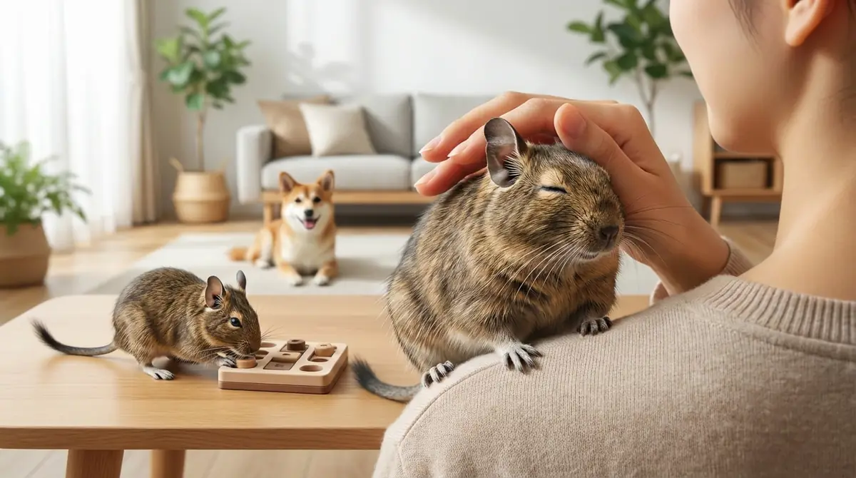 デグーの性格を一言で表すと「甘えん坊で賢い小さな犬」