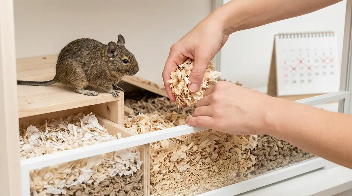 デグーの床材の正しい敷き方と交換頻度