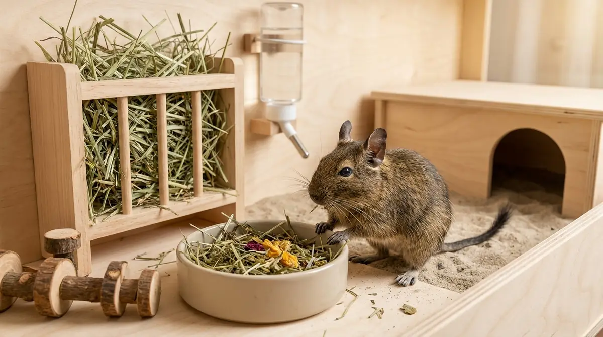 デグーの鼓腸症を予防する食事・飼育管理