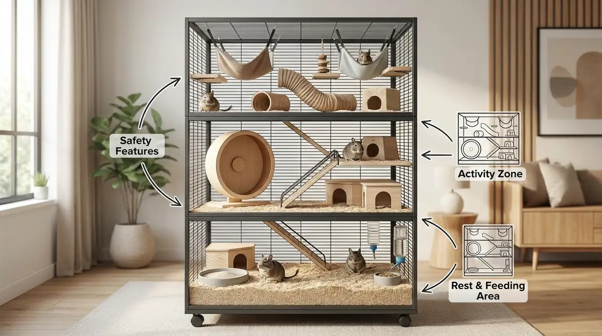 【図解】デグーのケージレイアウト例｜3層構造で安全に配置